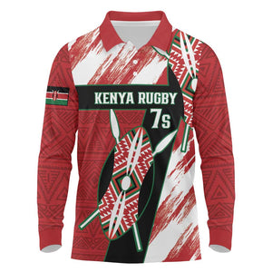 Custom Kenya Rugby Sevens Long Sleeve Polo Shirt Maasai Shield With African Pattern