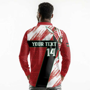 Custom Kenya Rugby Sevens Long Sleeve Polo Shirt Maasai Shield With African Pattern