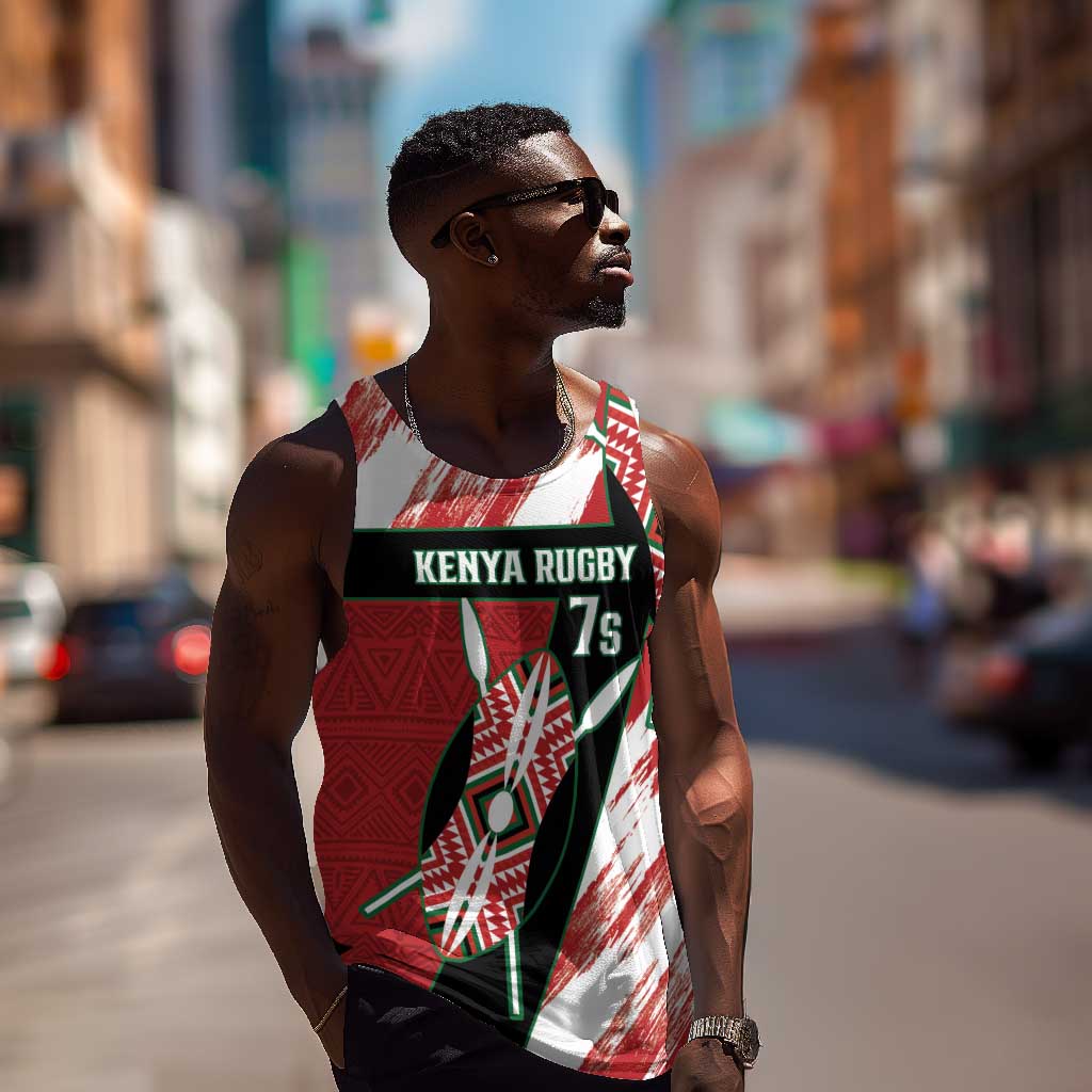 Custom Kenya Rugby Sevens Men Tank Top Maasai Shield With African Pattern