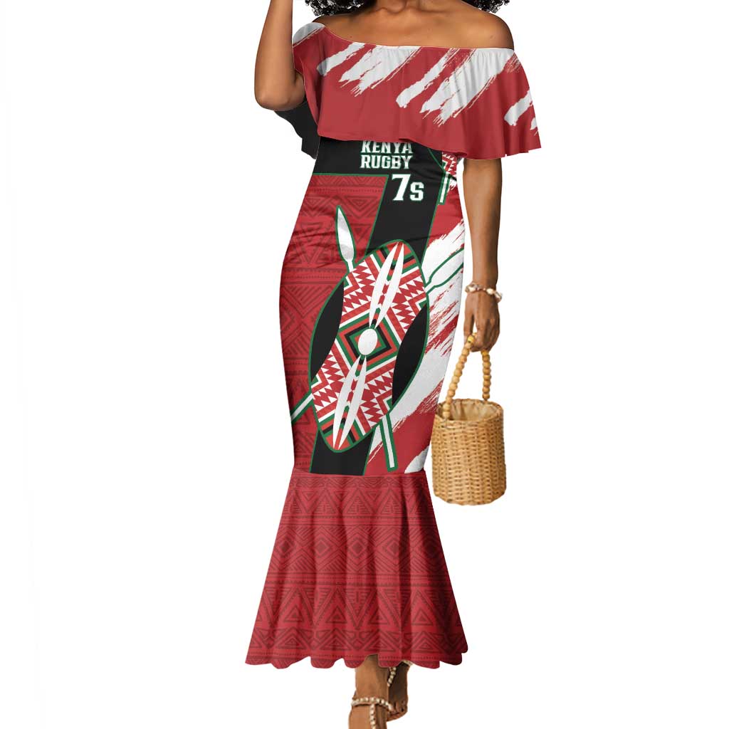 Custom Kenya Rugby Sevens Mermaid Dress Maasai Shield With African Pattern