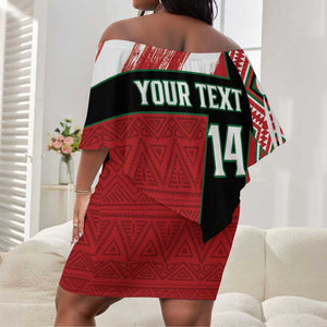 Custom Kenya Rugby Sevens Off Shoulder Short Dress Maasai Shield With African Pattern