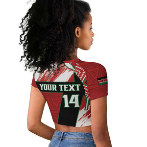 Custom Kenya Rugby Sevens Raglan Cropped T shirt Maasai Shield With African Pattern