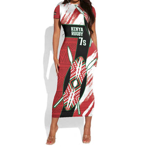 Custom Kenya Rugby Sevens Short Sleeve Bodycon Dress Maasai Shield With African Pattern