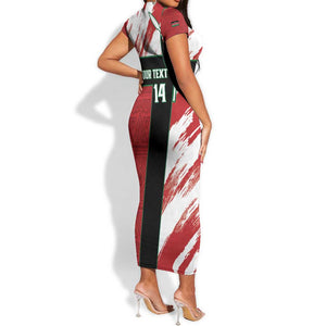 Custom Kenya Rugby Sevens Short Sleeve Bodycon Dress Maasai Shield With African Pattern