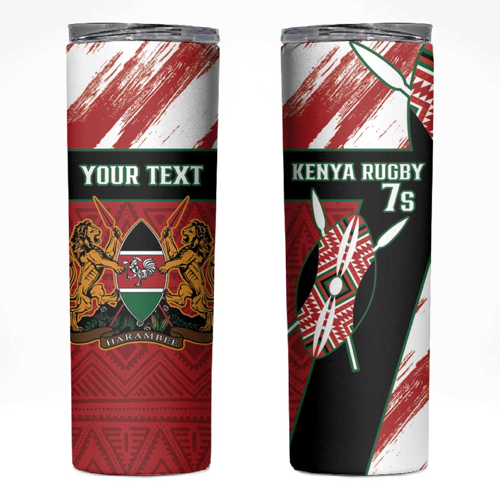 Custom Kenya Rugby Sevens Skinny Tumbler Maasai Shield With African Pattern