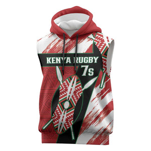 Custom Kenya Rugby Sevens Sleeveless Hoodie Maasai Shield With African Pattern - African Pride