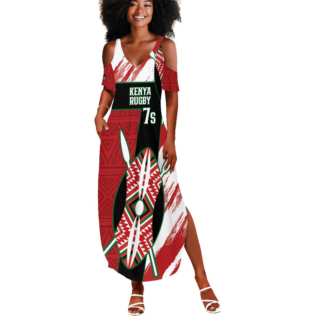 Custom Kenya Rugby Sevens Summer Maxi Dress Maasai Shield With African Pattern