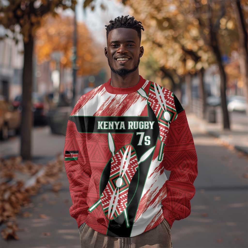 Custom Kenya Rugby Sevens Sweatshirt Maasai Shield With African Pattern