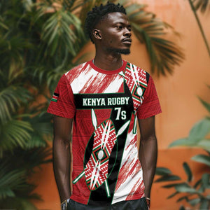 Custom Kenya Rugby Sevens T shirt Maasai Shield With African Pattern