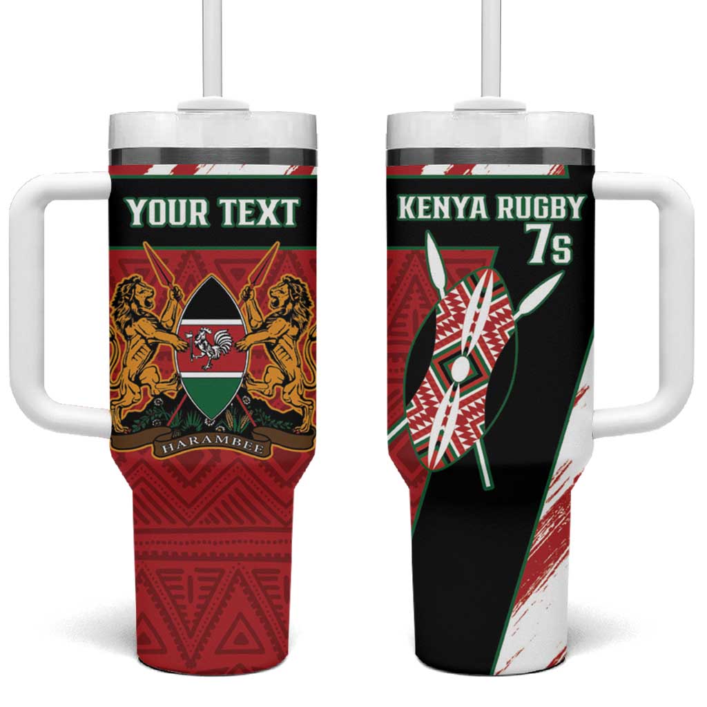 Custom Kenya Rugby Sevens Tumbler With Handle Maasai Shield With African Pattern