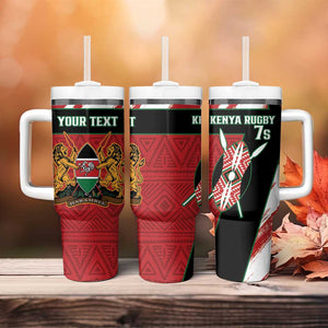 Custom Kenya Rugby Sevens Tumbler With Handle Maasai Shield With African Pattern