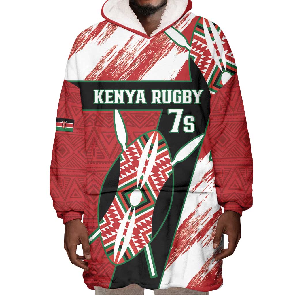 Custom Kenya Rugby Sevens Wearable Blanket Hoodie Maasai Shield With African Pattern