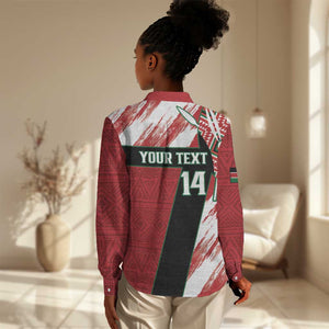 Custom Kenya Rugby Sevens Women Casual Shirt Maasai Shield With African Pattern