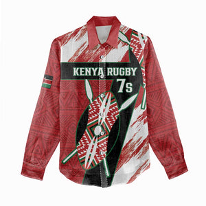 Custom Kenya Rugby Sevens Women Casual Shirt Maasai Shield With African Pattern