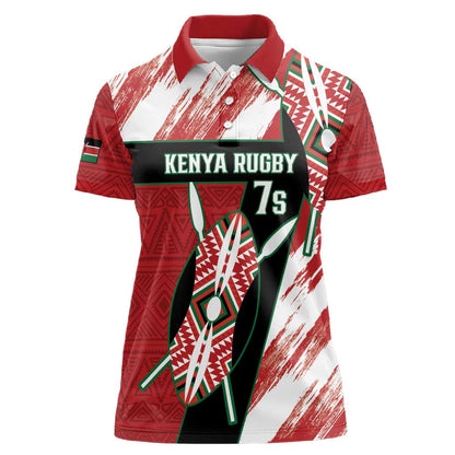 Custom Kenya Rugby Sevens Women Polo Shirt Maasai Shield With African Pattern
