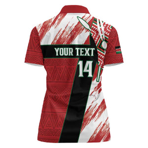 Custom Kenya Rugby Sevens Women Polo Shirt Maasai Shield With African Pattern