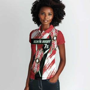 Custom Kenya Rugby Sevens Women Polo Shirt Maasai Shield With African Pattern