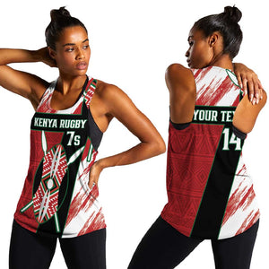 Custom Kenya Rugby Sevens Women Racerback Tank Maasai Shield With African Pattern