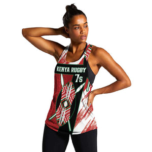 Custom Kenya Rugby Sevens Women Racerback Tank Maasai Shield With African Pattern