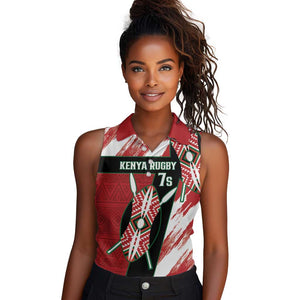 Custom Kenya Rugby Sevens Women Sleeveless Polo Shirt Maasai Shield With African Pattern