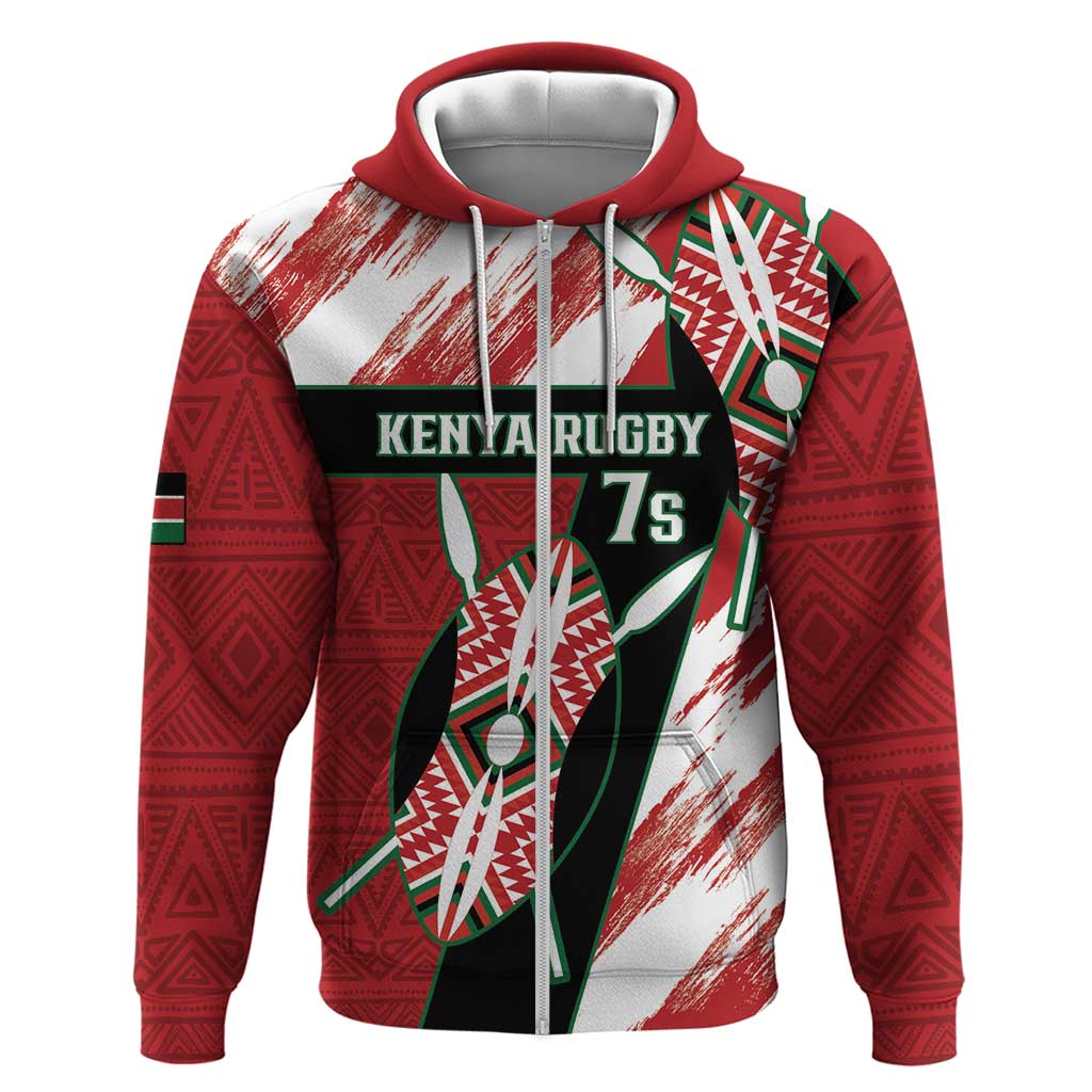 Custom Kenya Rugby Sevens Zip Hoodie Maasai Shield With African Pattern