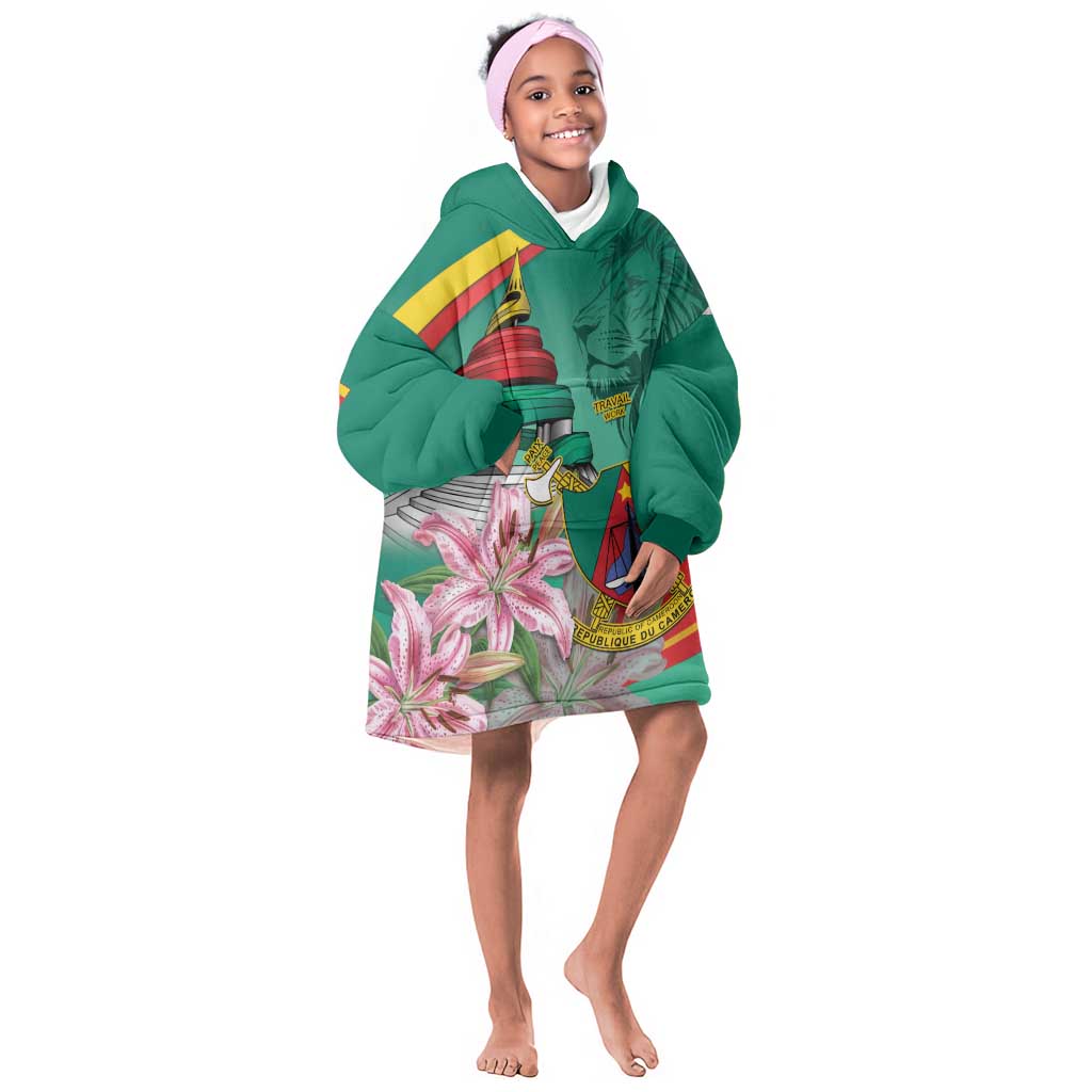 Monument de la Reunification Cameroun Kid Wearable Blanket Hoodie Coat Of Arms With Lily Flowers