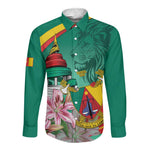Monument de la Reunification Cameroun Long Sleeve Button Shirt Coat Of Arms With Lily Flowers
