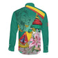 Monument de la Reunification Cameroun Long Sleeve Button Shirt Coat Of Arms With Lily Flowers