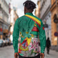 Monument de la Reunification Cameroun Long Sleeve Button Shirt Coat Of Arms With Lily Flowers