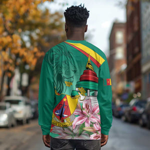 Monument de la Reunification Cameroun Long Sleeve Shirt Coat Of Arms With Lily Flowers