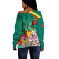 Monument de la Reunification Cameroun Off Shoulder Sweater Coat Of Arms With Lily Flowers