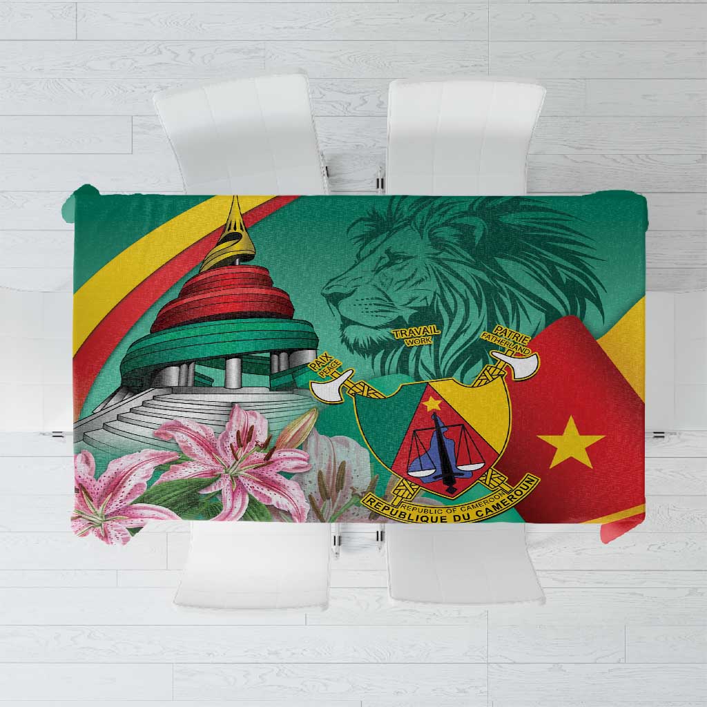 Monument de la Reunification Cameroun Tablecloth Coat Of Arms With Lily Flowers