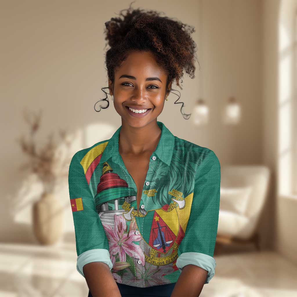 Monument de la Reunification Cameroun Women Casual Shirt Coat Of Arms With Lily Flowers