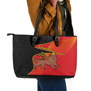 Ethiopia Derg Downfall Day Leather Tote Bag Ethiopian Lion of Judah