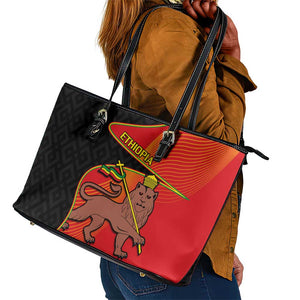 Ethiopia Derg Downfall Day Leather Tote Bag Ethiopian Lion of Judah