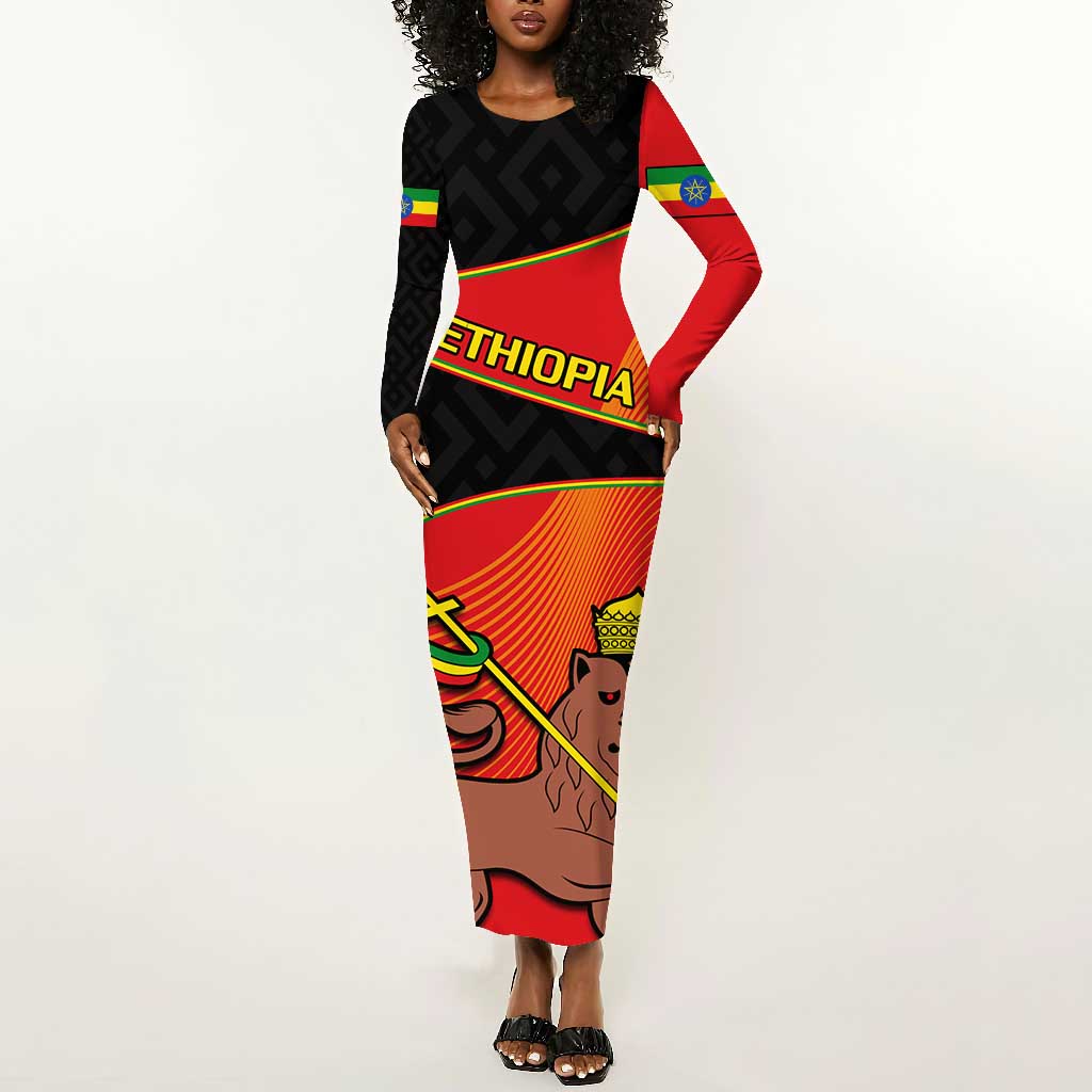 Ethiopia Derg Downfall Day Long Sleeve Bodycon Dress Ethiopian Lion of Judah