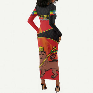 Ethiopia Derg Downfall Day Long Sleeve Bodycon Dress Ethiopian Lion of Judah