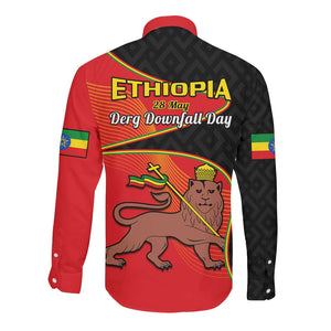 Ethiopia Derg Downfall Day Long Sleeve Button Shirt Ethiopian Lion of Judah