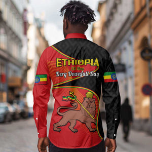 Ethiopia Derg Downfall Day Long Sleeve Button Shirt Ethiopian Lion of Judah