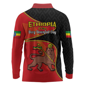 Ethiopia Derg Downfall Day Long Sleeve Polo Shirt Ethiopian Lion of Judah