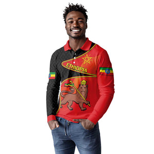 Ethiopia Derg Downfall Day Long Sleeve Polo Shirt Ethiopian Lion of Judah