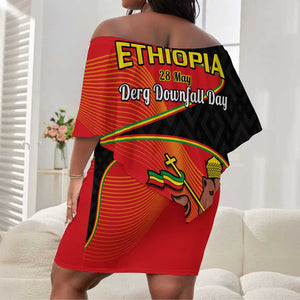 Ethiopia Derg Downfall Day Off Shoulder Short Dress Ethiopian Lion of Judah LT14