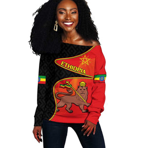 Ethiopia Derg Downfall Day Off Shoulder Sweater Ethiopian Lion of Judah