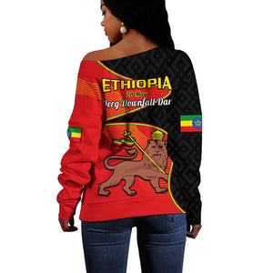 Ethiopia Derg Downfall Day Off Shoulder Sweater Ethiopian Lion of Judah