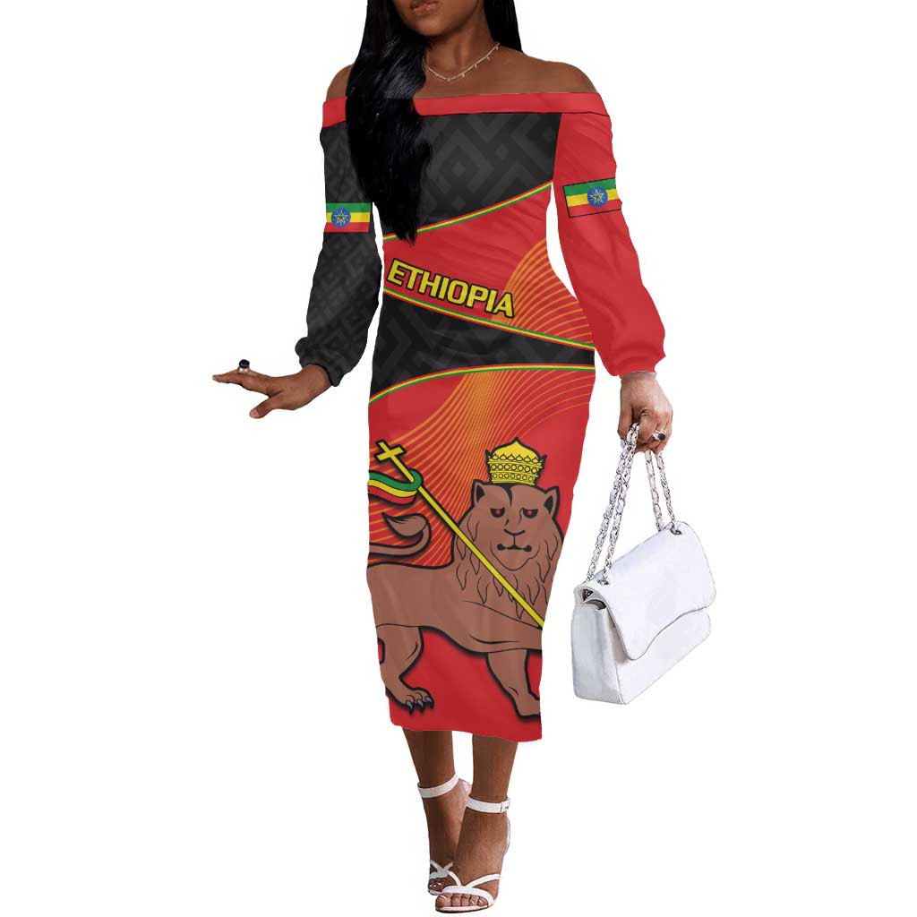 Ethiopia Derg Downfall Day Off The Shoulder Long Sleeve Dress Ethiopian Lion of Judah