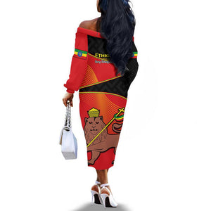 Ethiopia Derg Downfall Day Off The Shoulder Long Sleeve Dress Ethiopian Lion of Judah