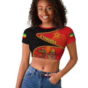 Ethiopia Derg Downfall Day Raglan Cropped T shirt Ethiopian Lion of Judah