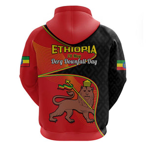 Ethiopia Derg Downfall Day Zip Hoodie Ethiopian Lion of Judah