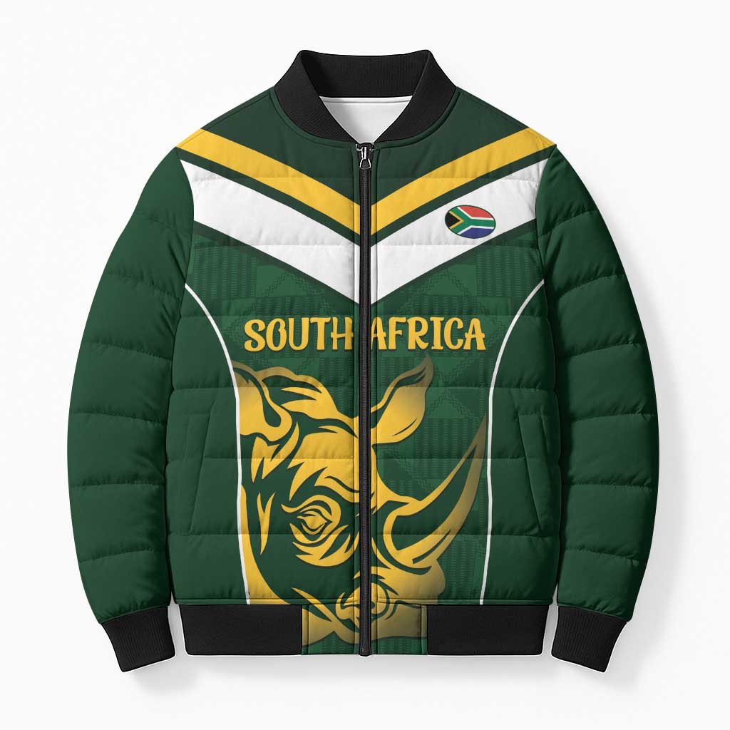 South Africa Rugby Custom Bomber Puffer Jacket Springboks Kente Rhino Symbol