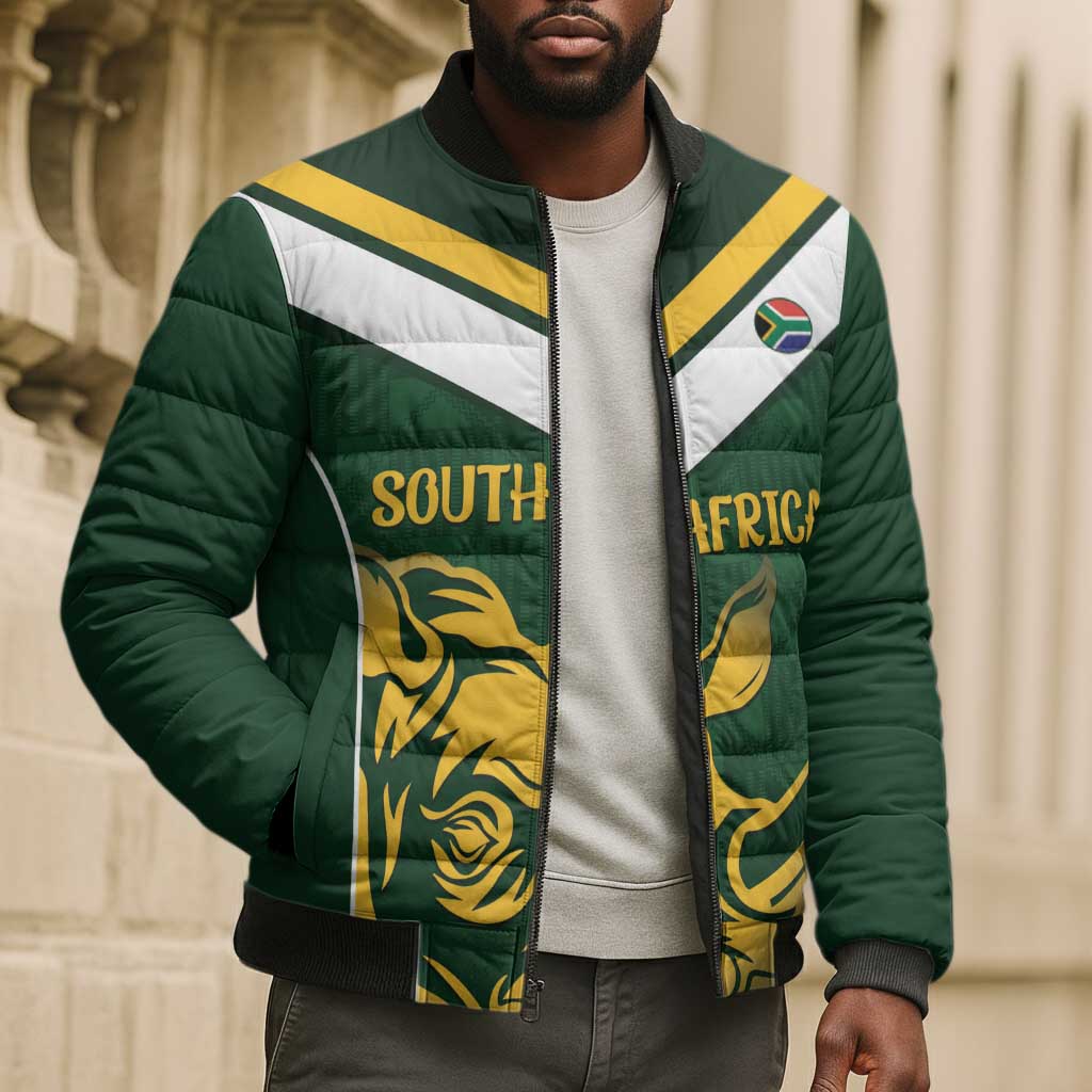 South Africa Rugby Custom Bomber Puffer Jacket Springboks Kente Rhino Symbol